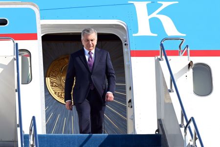 President Shavkat Mirziyoyev arrives in Kazakhstan