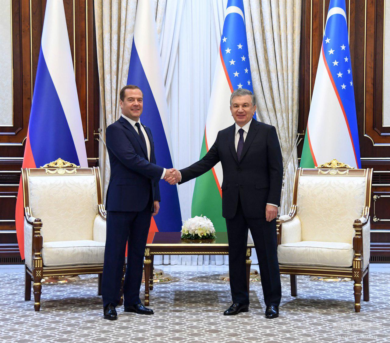 Shavkat Mirziyoyev receives Dmitry Medvedev Shavkat Mirziyoyev receives Dmitry Medvedev